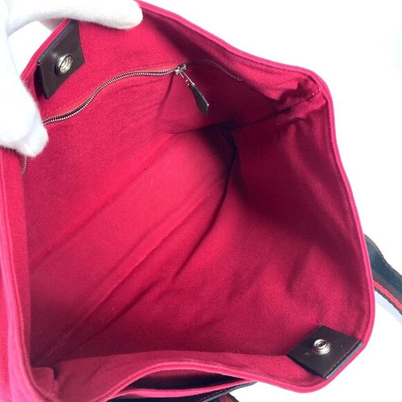 HERMES Toroca Horizontal MM Bag Tote Bag Shoulder Bag Canvas Red/Black - Picture 4 of 11